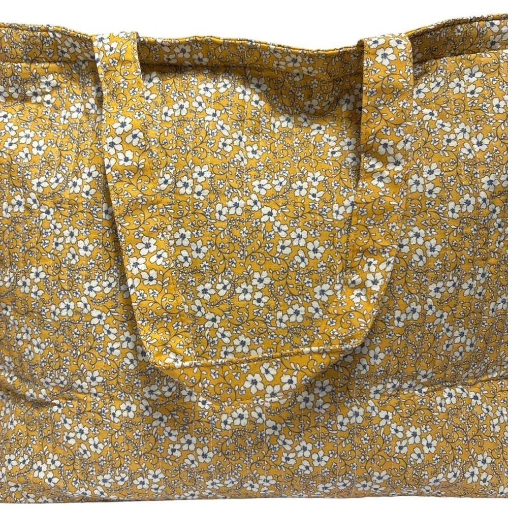 Matilda Jane Shay Quilted Tote Bag Yellow Floral Polka Dot Lined NWT
